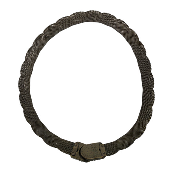 Mesh Scalloped Necklace Brown Brass Tone Choker Statement Fishnet Woven Collar - Picture 5 of 16